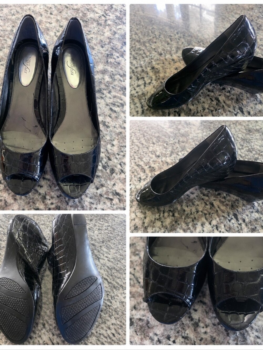 Alfani Black Patent Croc- Peep-Toe Heels NWOT or BOX -Size 7.5 Women's